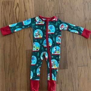 Little Sleepies Snow Globe Kids One Piece - Red and Green